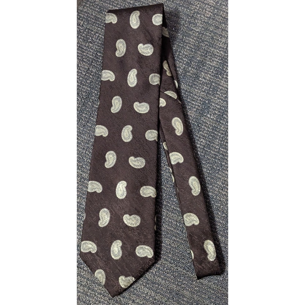 Men's Necktie Ermenegildo Zegna 100% Silk Tan Paisley Chocolate Brown 58"‎ Italy